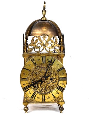 Lot 461 - Late Victorian brass Lantern-style twin fusee clock - Goldsmiths