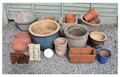 Lot 665 - Quantity of composite stone planters, terracotta pots, etc.