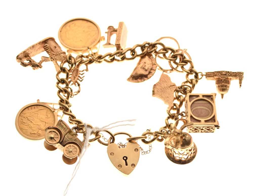Lot 37 - 9ct gold charm bracelet incorporating 1886 gold Sovereign & 1900 half-Sovereign