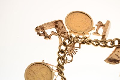 Lot 37 - 9ct gold charm bracelet incorporating 1886 gold Sovereign & 1900 half-Sovereign