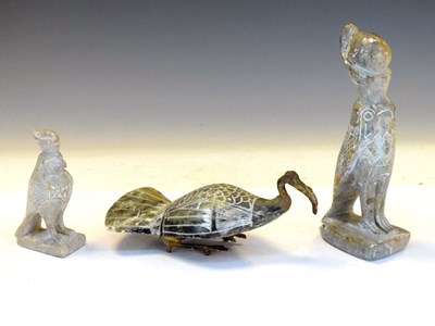 Lot 265 - Two Egyptian soapstone 'Horus' bird God figures, together with a soapstone bird