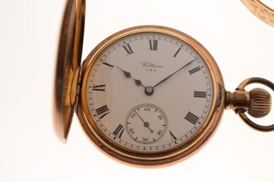 Lot 137 - Gold-plated Waltham USA half-hunter pocket watch, together with a 9ct metal core bangle