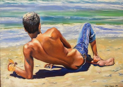 Lot 538 - Gena Ivanov, oil on canvas, 'Sunny Day on the Beach'