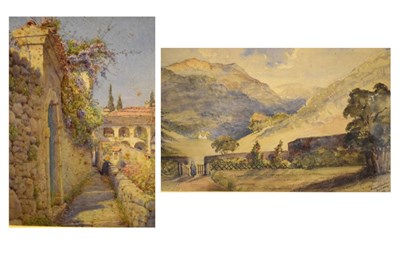 Lot 448 - Three assorted watercolours - North Wales, Italy & village scene