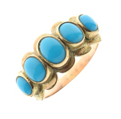Lot 8 - Unmarked yellow metal and five-stone turquoise ring