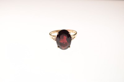 Lot 27 - 9ct gold garnet and opal dress ring, size M½, and another garnet dress ring