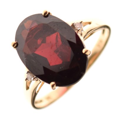 Lot 27 - 9ct gold garnet and opal dress ring, size M½, and another garnet dress ring