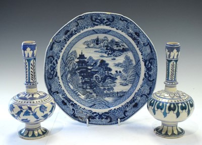 Lot 392 - Chinese blue and white plate together with a pair of Multan vases