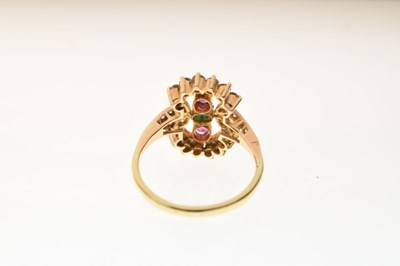 Lot 25 - Diamond, ruby and emerald dress ring