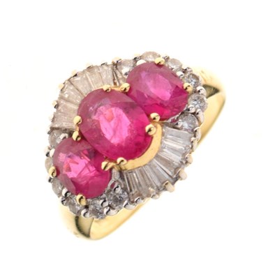 Lot 26 - Ruby and diamond ballerina cluster ring