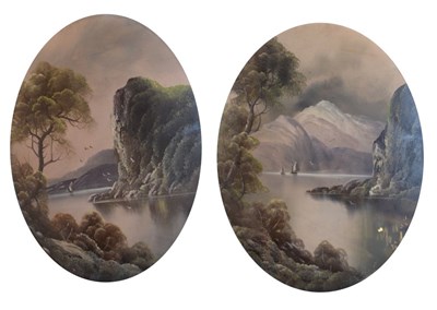 Lot 527 - Pair of oval gouaches - river landscapes