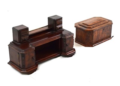 Lot 437 - Miniature mahogany shop counter, together with a burr yew caddy