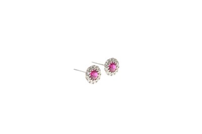 Lot 25 - Pair of ruby and diamond cluster earstuds