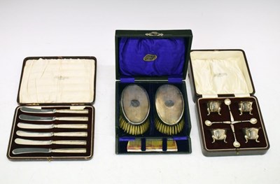 Lot 194 - Cased set of George V silver salts, etc