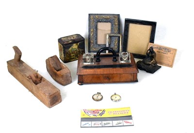 Lot 173 - Box of assorted miscellanea including wood planes, etc.