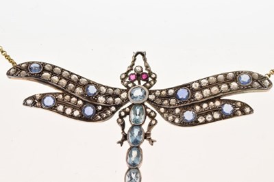 Lot 51 - Multi-gem set large dragonfly pendant