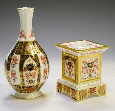 Lot 310 - Royal Crown Derby 'Old Imari' pattern bud vase and low candle column