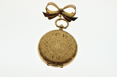 Lot 112 - Lady's 18K yellow metal open face fob watch