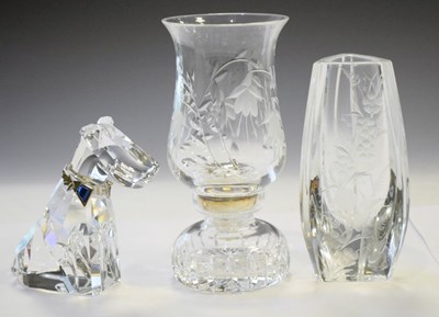 Lot 319 - Baccarat glass - Boxed candlestick, vase and Scotty dog