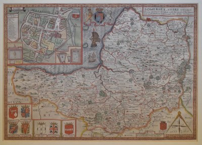 Lot 140 - John Speed hand coloured engraved map of Somerset