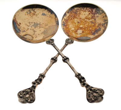 Lot 143 - Pair of Edward VII silver fruit spoons with circular bowls