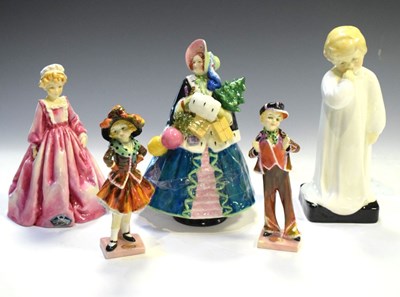 Lot 324 - Three Royal Doulton Figures, together with two Royal Worcester figure