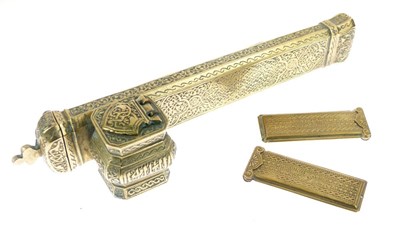 Lot 261 - Middle Eastern scribe's brass pen and ink case or qalamdan divit