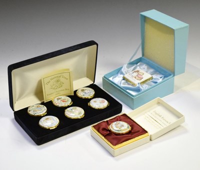 Lot 320 - Beatrix Potter - Cased set of six National Trust 1983 Beatrix Potter enamel boxes and other