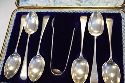 Lot 144 - Victorian cased sets of silver teaspoons with tongs, together with a later one, etc.
