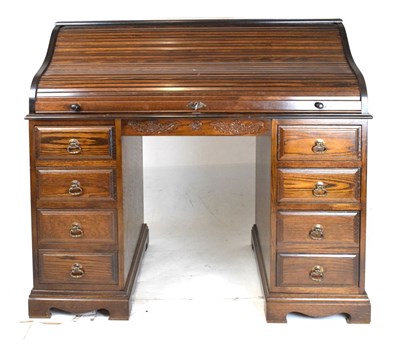 Lot 485 - 20th Century tambour-front kneehole desk