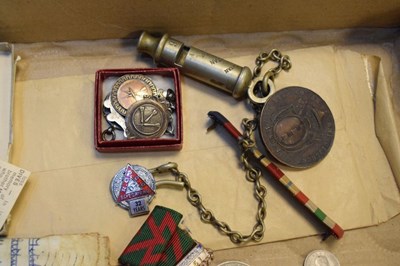Lot 222 - Second World War medal group , together with road safety bus company medals, metropolitan police whistle, etc