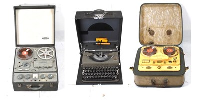 Lot 571 - Two cased Ferrographs and a vintage typewriter