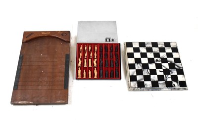 Lot 174 - Chess board and pieces, and Wisden shove ha'penny board
