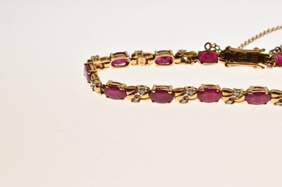 Lot 42 - Unmarked yellow metal, ruby and diamond bracelet