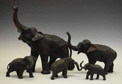 Lot 248 - Group of five Japanese bronze graduated elephants, Meiji period