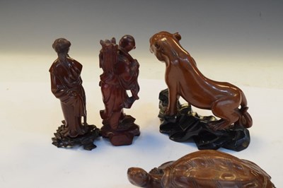 Lot 210 - Four Chinese wooden sculptures to include a tortoise, etc.