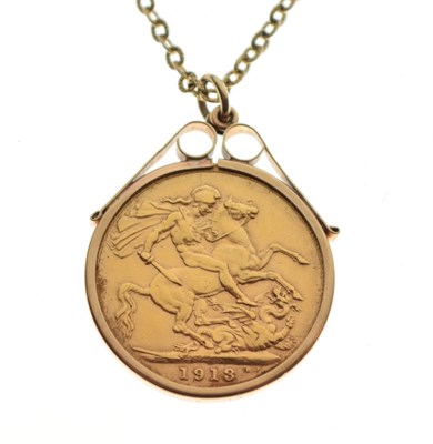 Lot 74 - George V gold sovereign 1913, within a 9ct gold pendant mount, on a 9ct gold chain