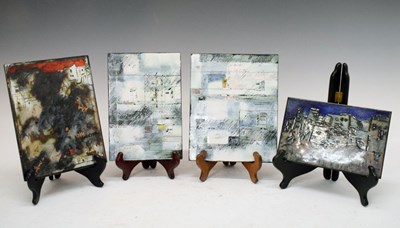 Lot 573 - Patricia Schelpher Jones - Quantity of enamel panels with abstract scenes