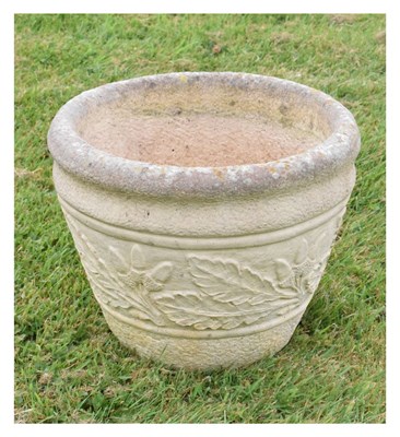 Lot 674 - Sandford Stone round oak leaf design garden planter