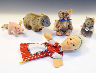 Lot 258 - Steiff Susi Pig 035234, Marmot 045219, Zotty Bear 092066, Piff Mouse 056222 and Gretel hand puppet 255151