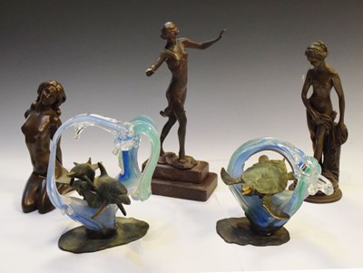 Lot 181 - Group of figures to include spelter figure of an Art Deco dancer, etc.