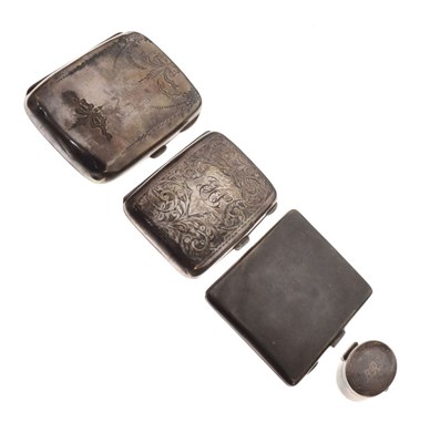 Lot 146 - Three silver cigarette cases, together with a modern pillbox, Edinburgh, 2002