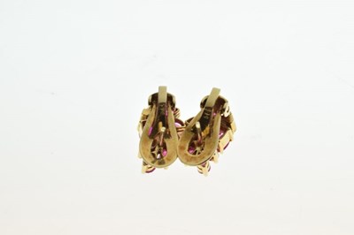 Lot 43 - Pair of yellow metal (585) and ruby ear studs