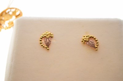 Lot 64 - Landstrom's grape leaf design matching pendant and stud earrings, each stamped '10k'
