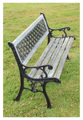 Lot 655 - Cast metal and slatted wood garden bench