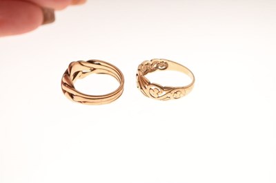 Lot 20 - 9ct gold puzzle ring, and 9ct gold scroll design ring (2)