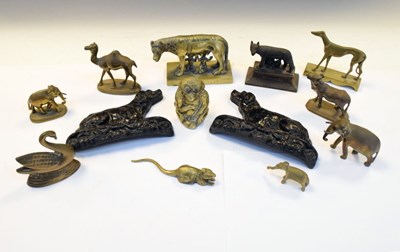 Lot 197 - Group of brass animals, pair iron dogs, doorstops, etc