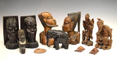 Lot 618 - Group of African carved wooden figures, etc.