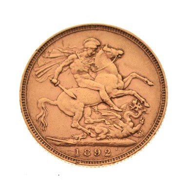 Lot 110 - Gold Coin - Victorian gold sovereign, 1892