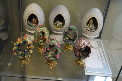 Lot 338 - Eight House of Faberge collectors eggs issued by Franklin Mint